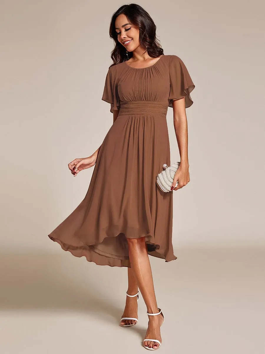 Flowy Chiffon Round Neckline A-Line Knee Length Wedding Guest Dress