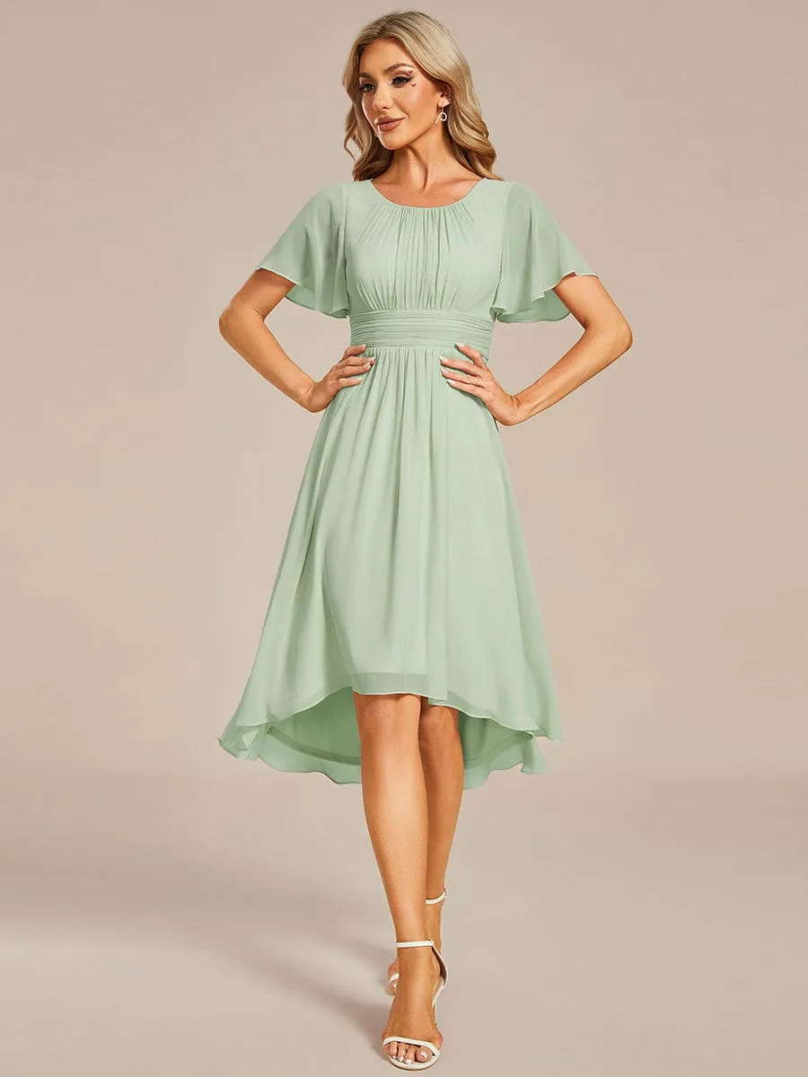 Flowy Chiffon Round Neckline A-Line Knee Length Wedding Guest Dress