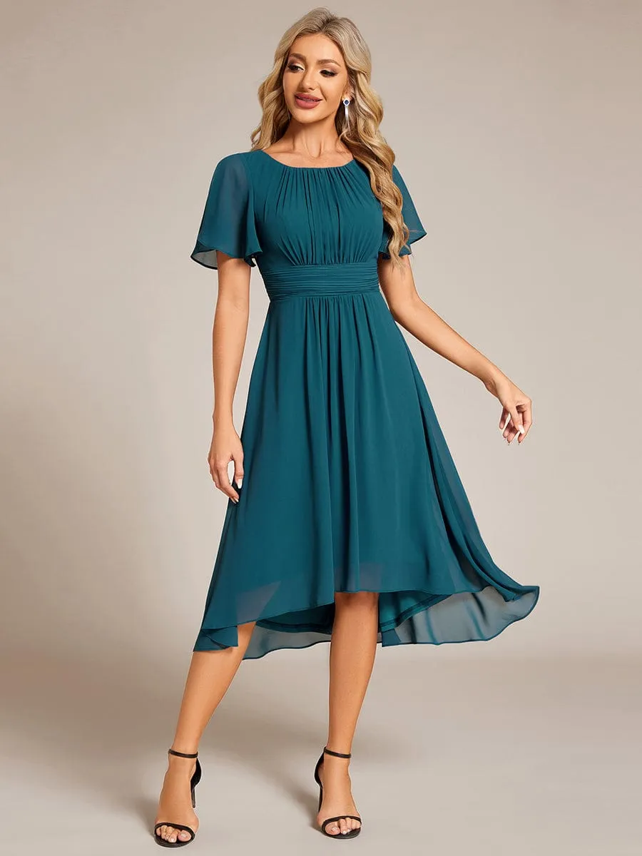 Flowy Chiffon Round Neckline A-Line Knee Length Wedding Guest Dress