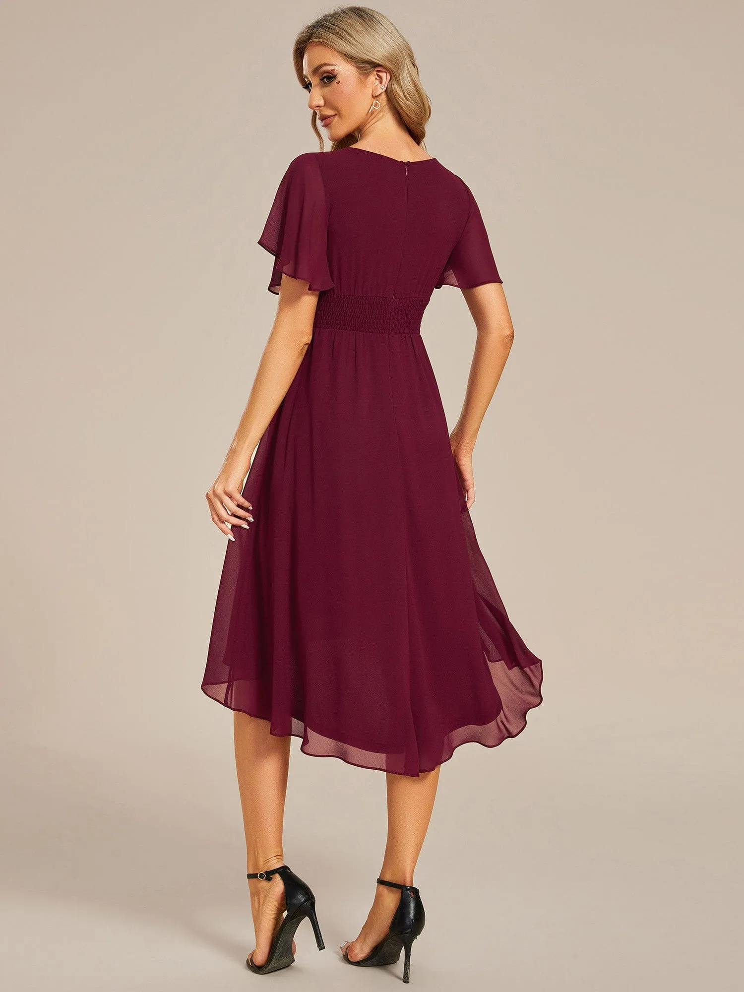 Flowy Chiffon Round Neckline A-Line Knee Length Wedding Guest Dress