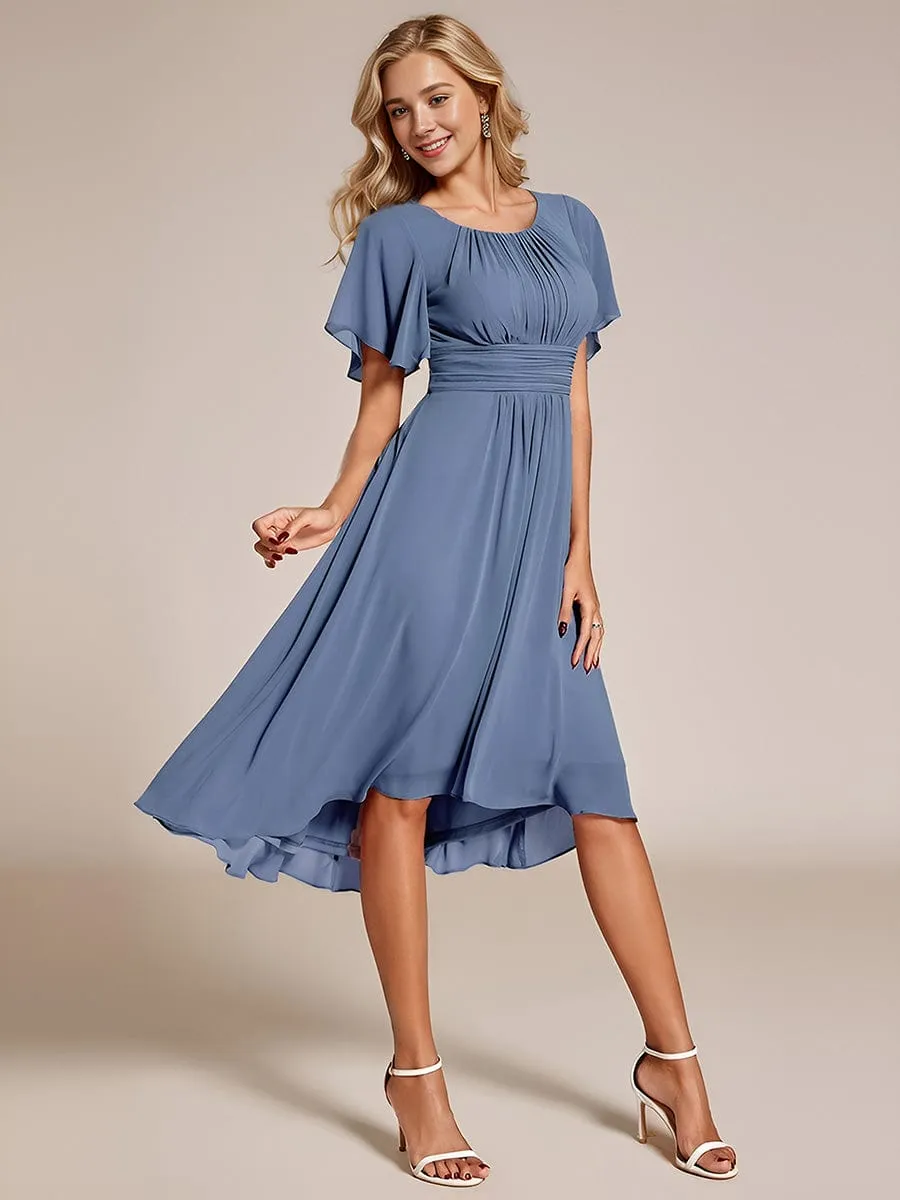 Flowy Chiffon Round Neckline A-Line Knee Length Wedding Guest Dress