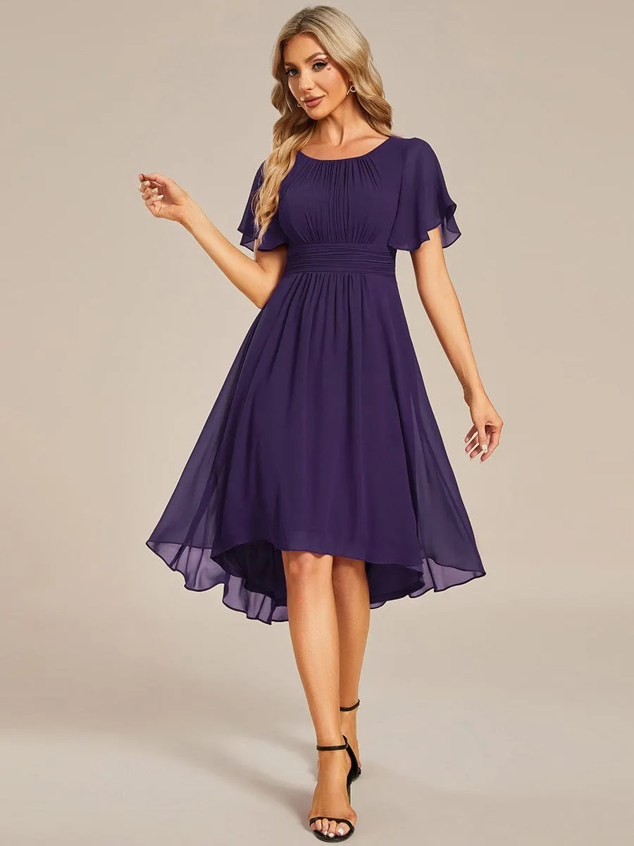 Flowy Chiffon Round Neckline A-Line Knee Length Wedding Guest Dress