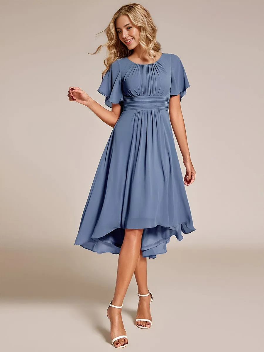 Flowy Chiffon Round Neckline A-Line Knee Length Wedding Guest Dress