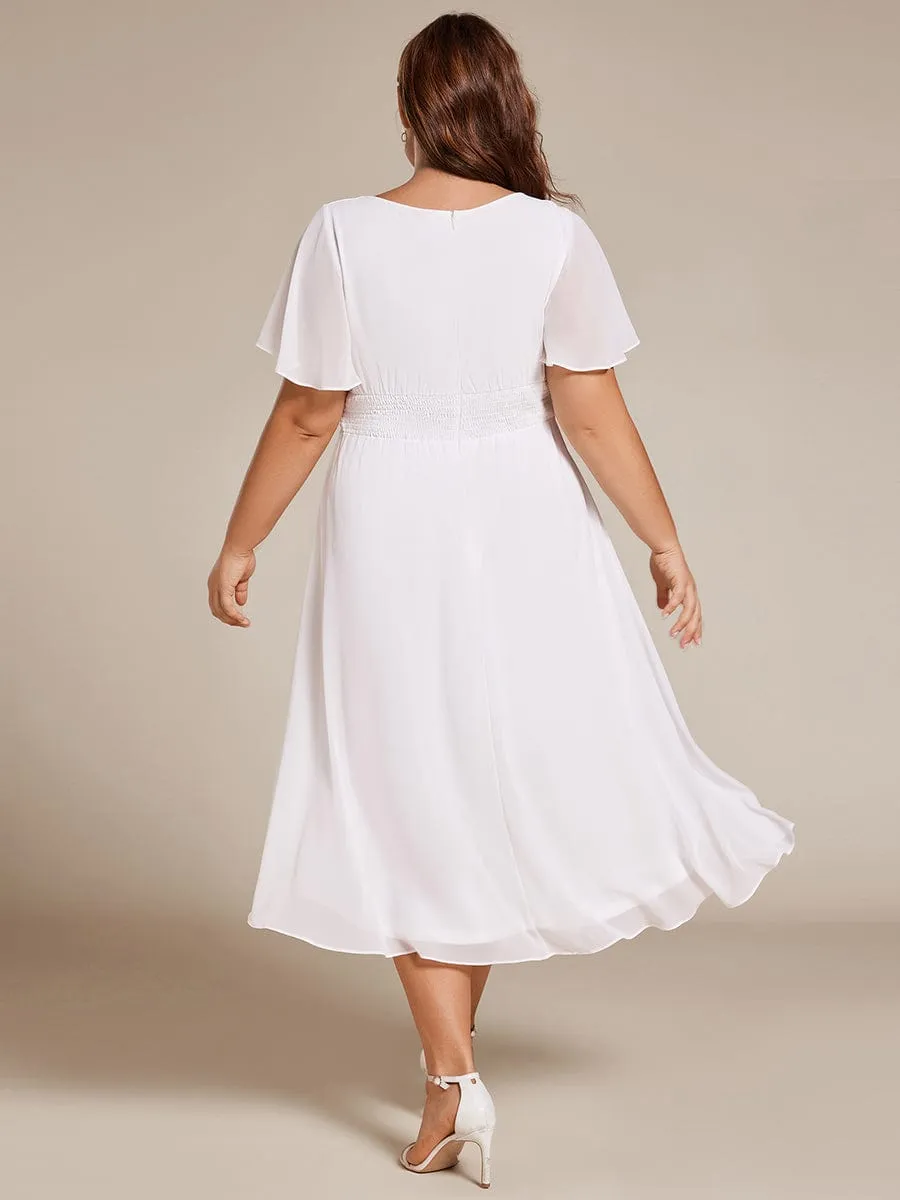 Flowy Chiffon Round Neckline A-Line Knee Length Wedding Guest Dress