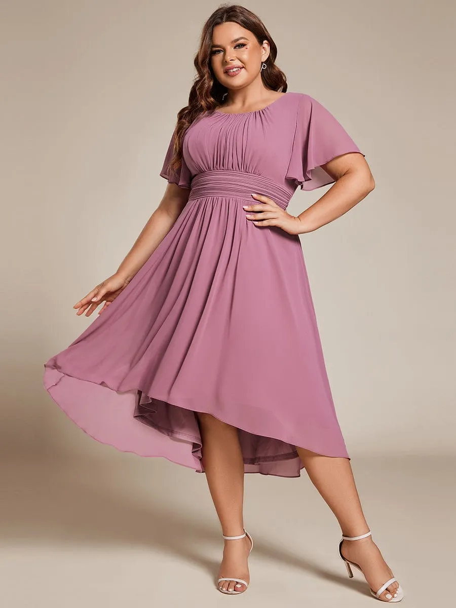 Flowy Chiffon Round Neckline A-Line Knee Length Wedding Guest Dress