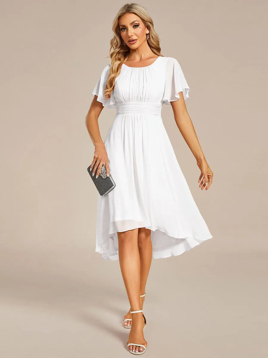 Flowy Chiffon Round Neckline A-Line Knee Length Wedding Guest Dress