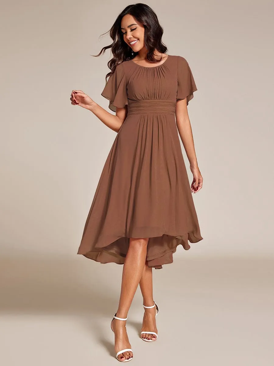 Flowy Chiffon Round Neckline A-Line Knee Length Wedding Guest Dress