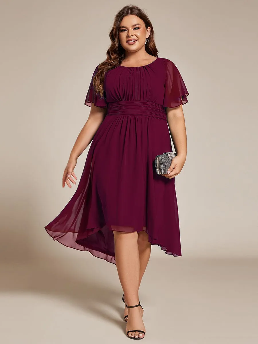 Flowy Chiffon Round Neckline A-Line Knee Length Wedding Guest Dress