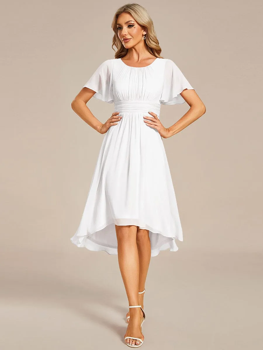 Flowy Chiffon Round Neckline A-Line Knee Length Wedding Guest Dress