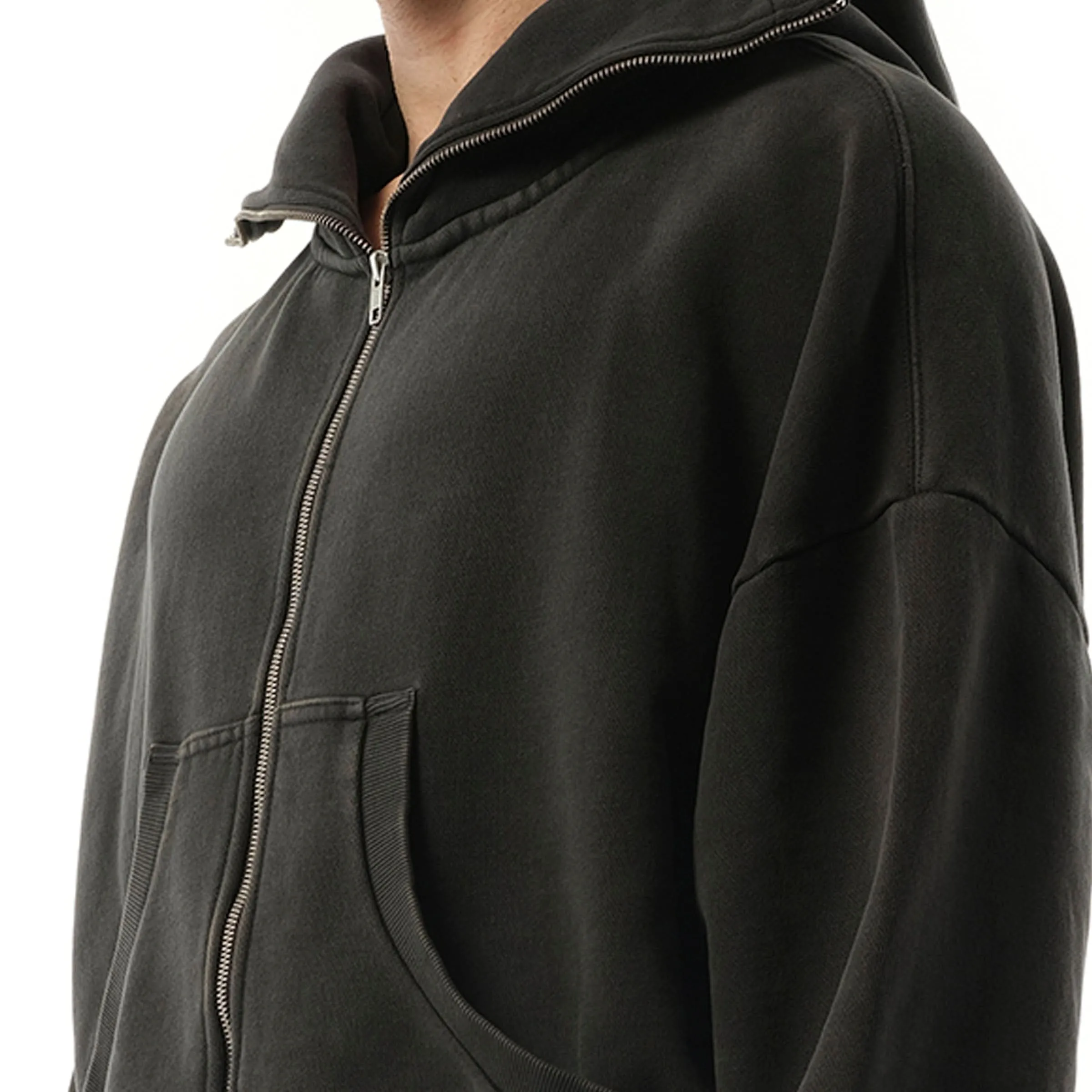 Full Zip Hoodie in Washed Black