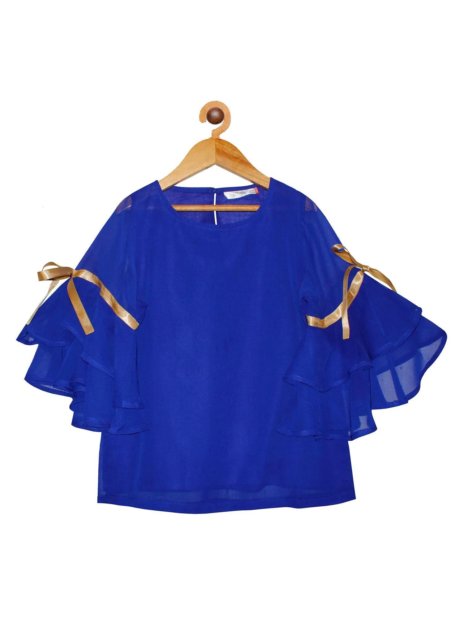 Girls Solid Georgette Top with Cotton Lining and Bell Frill Sleeves