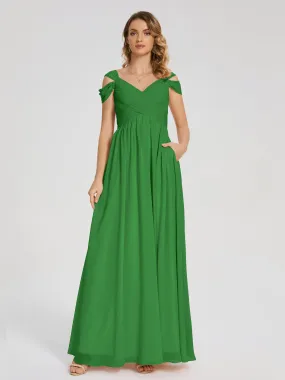 Green Bridesmaid Dresses With Sleeves Charlee Flowy Split Chiffon Bridesmaid Dresses