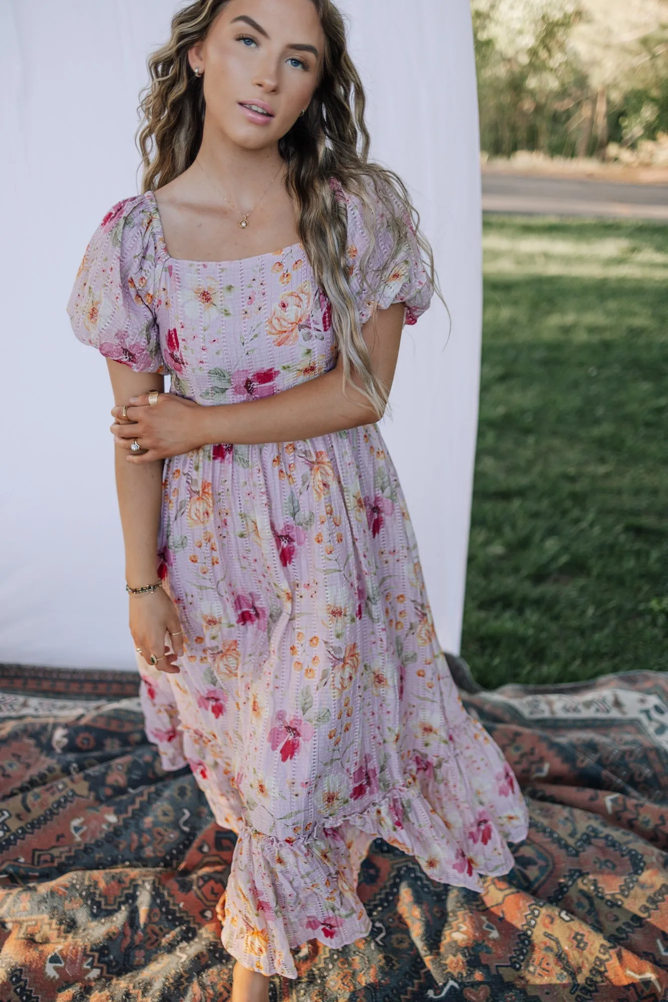 Greta Maxi Dress in Floral Pink