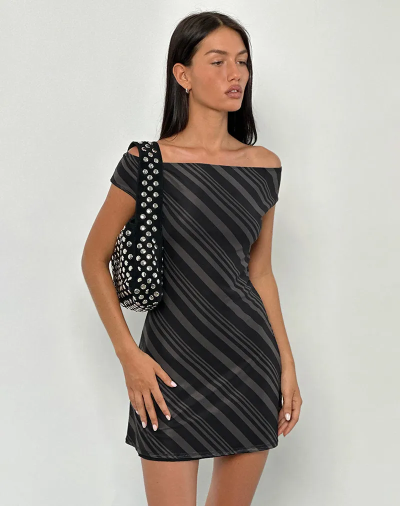 Hari Mini Dress in Irregular Stripe Grey Black