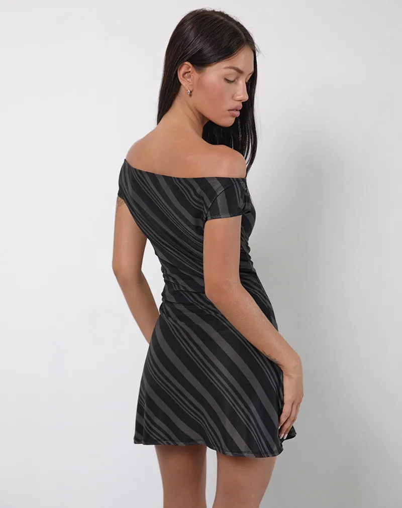 Hari Mini Dress in Irregular Stripe Grey Black