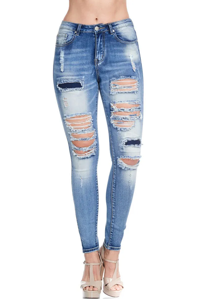 High-Rise Destroyed Skinny Jeans