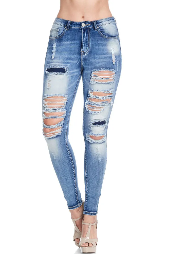 High-Rise Destroyed Skinny Jeans