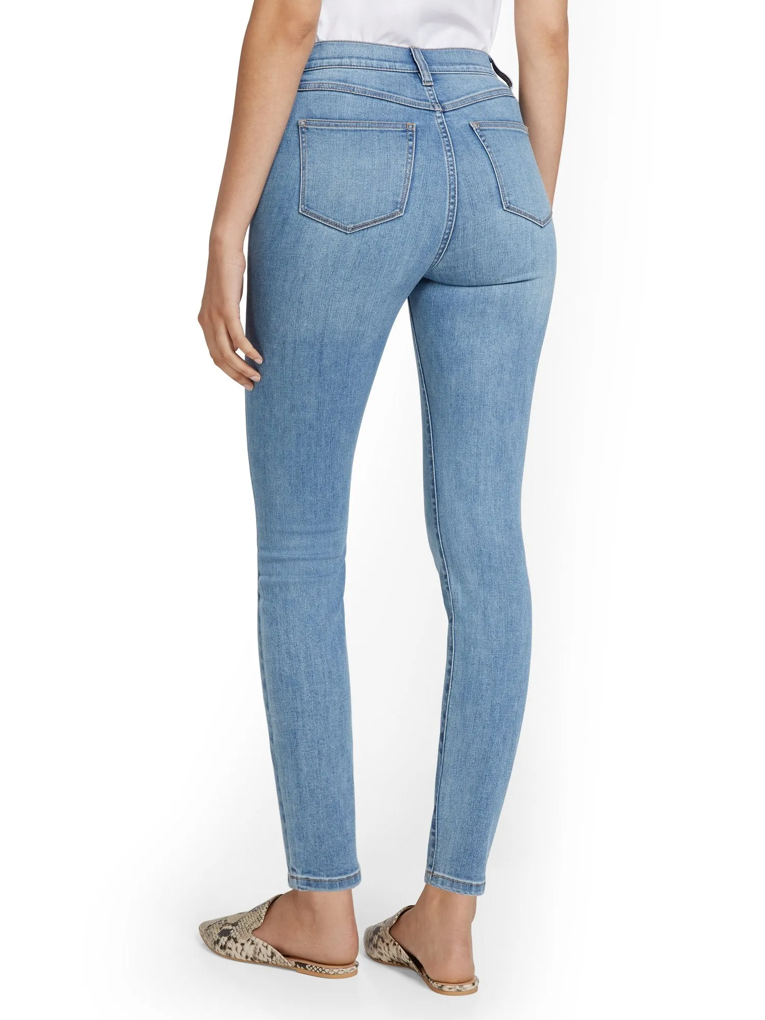 High-Waisted Overlap Detail Super-Skinny Ankle Jeans