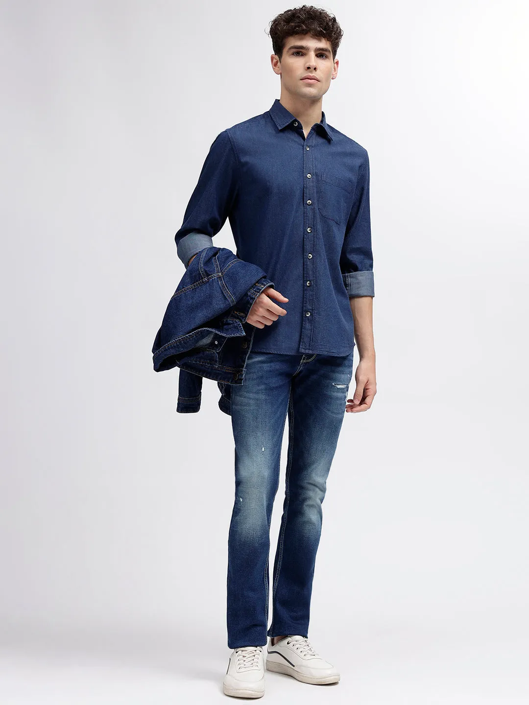 Iconic Men Blue Washed Mid-Rise Skinny Fit Jeans