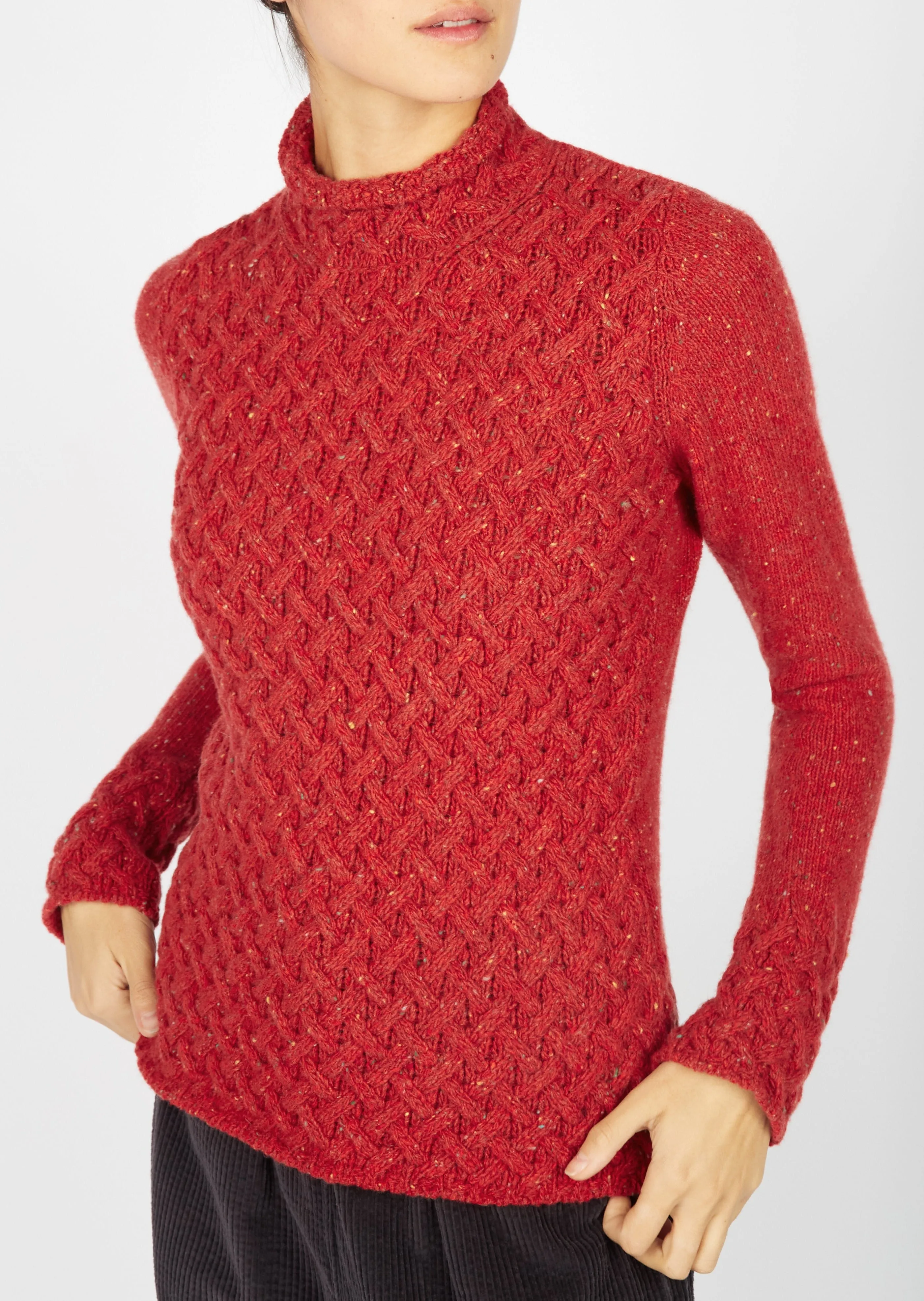 IrelandsEye Women's Trellis Aran Sweater | Chilli