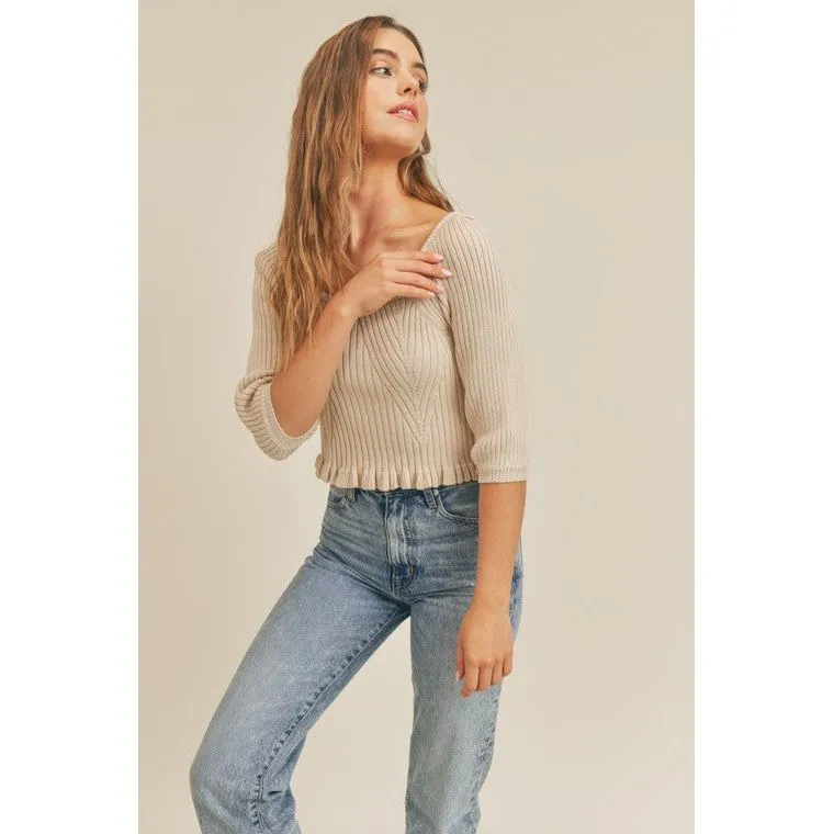 LUSH CLOTHING Square Neck Rib Knit Top