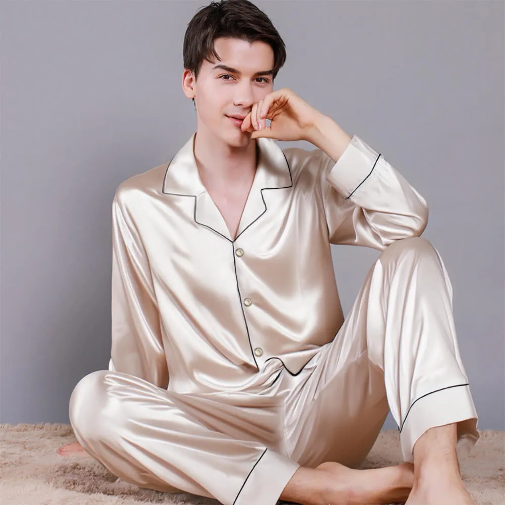 Luxurious Satin Long Sleeve Couples Pajama Set Comfortable Home Loungewear