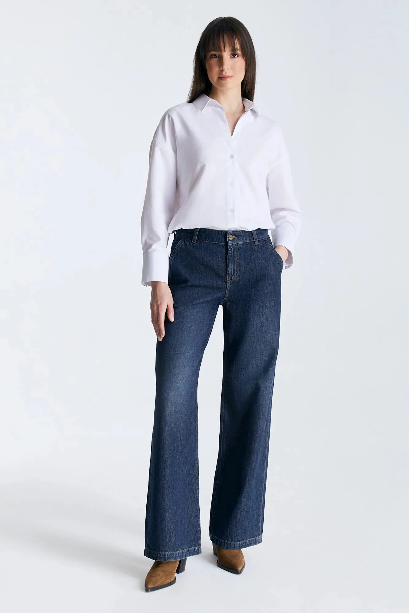 Maxine - Mid Waist Wide Jeans - Deep Blue