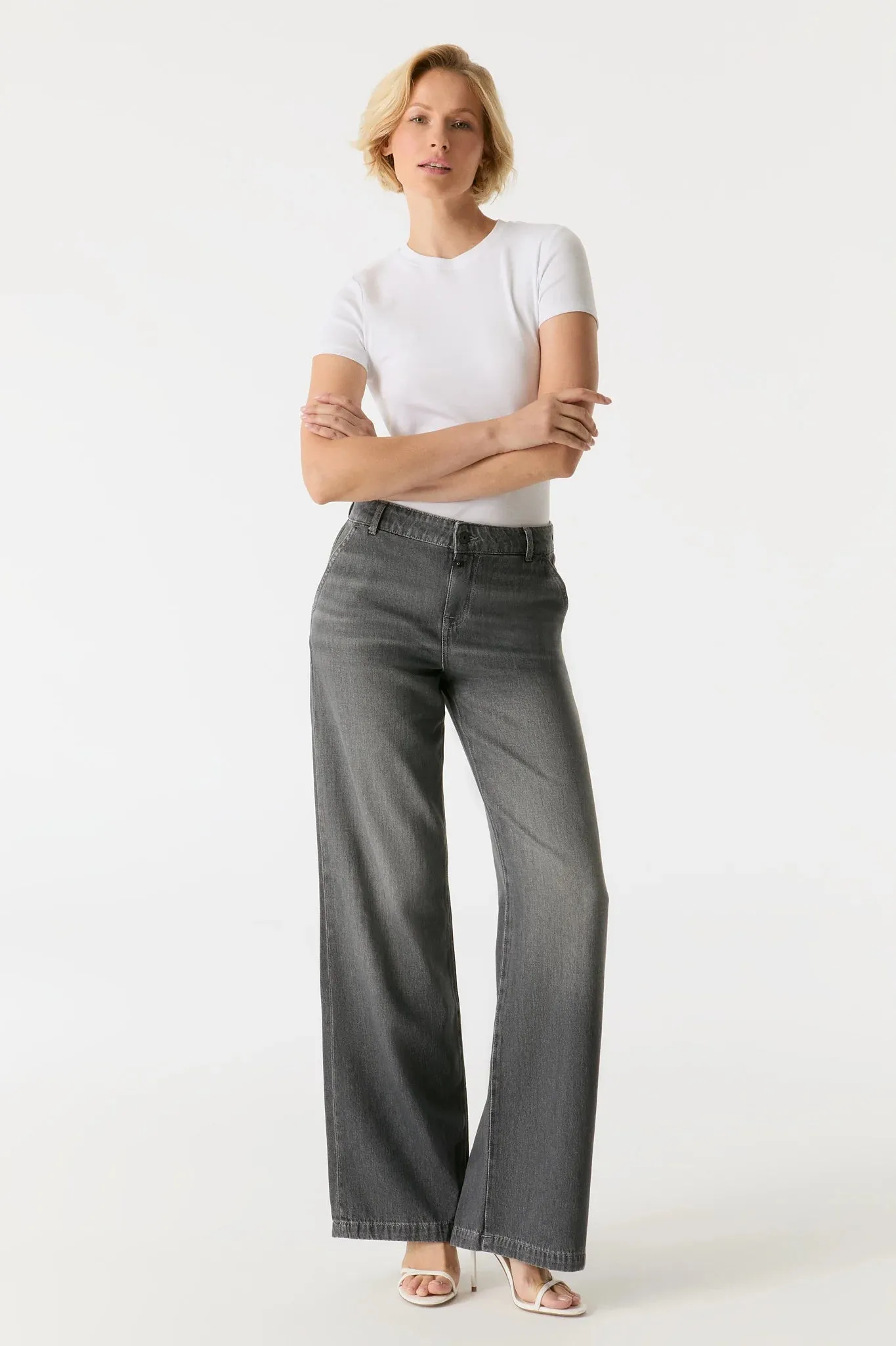 Maxine - Mid Waist Wide Jeans - Smoke Grey