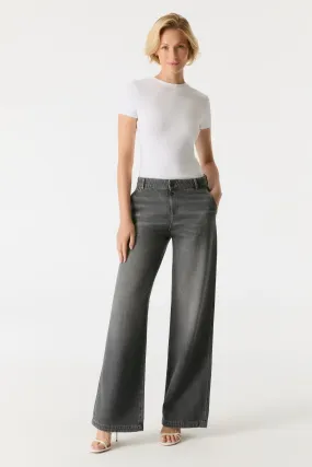 Maxine - Mid Waist Wide Jeans - Smoke Grey