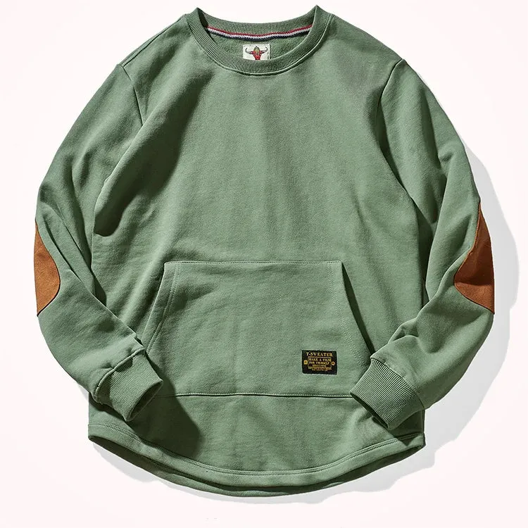 Men's Heavy Velvet Elbow Patch Kangaroo Pocket Sweatshirt