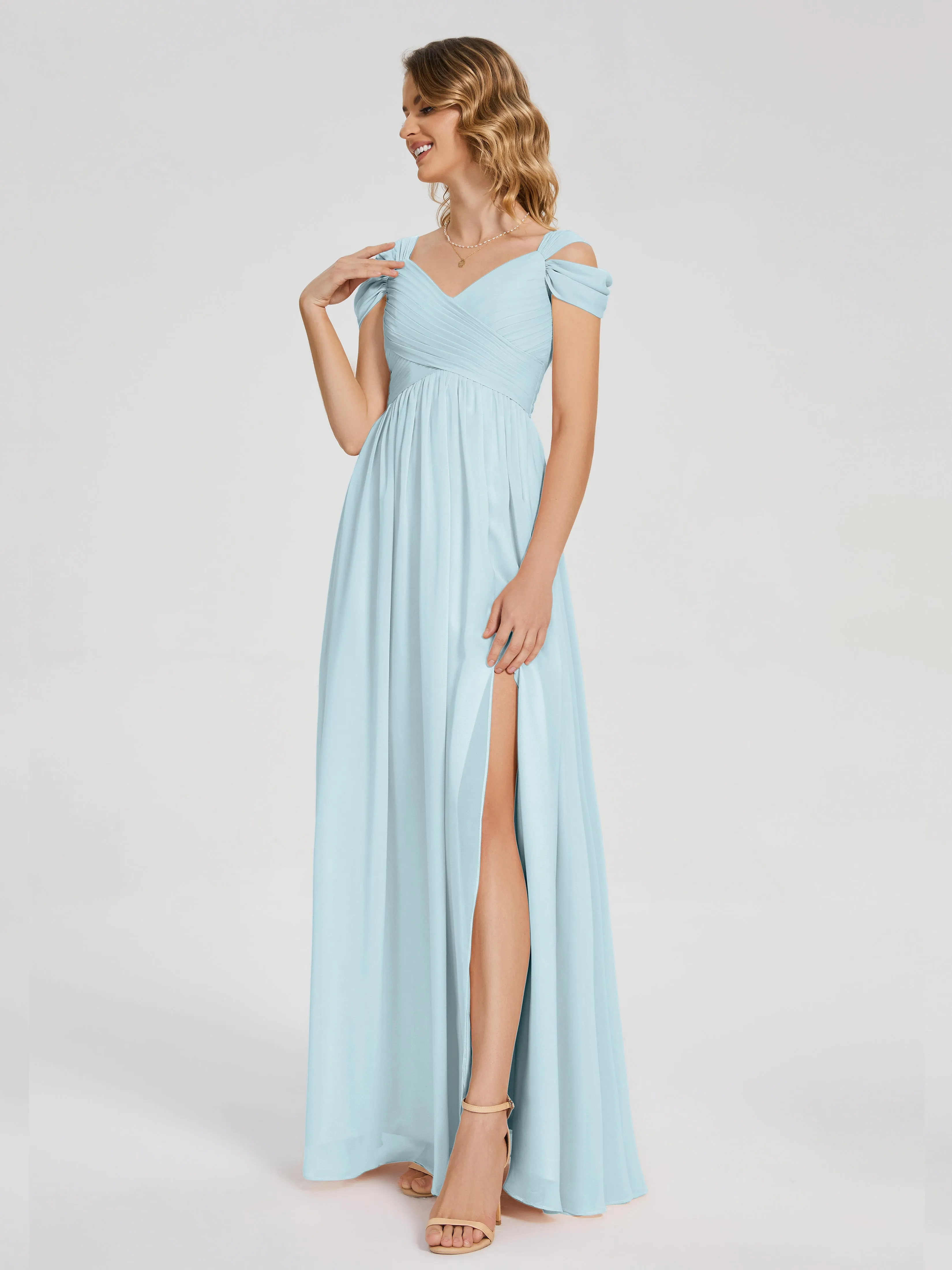 Mist Bridesmaid Dress Charlee Flowy Split Chiffon Bridesmaid Dresses