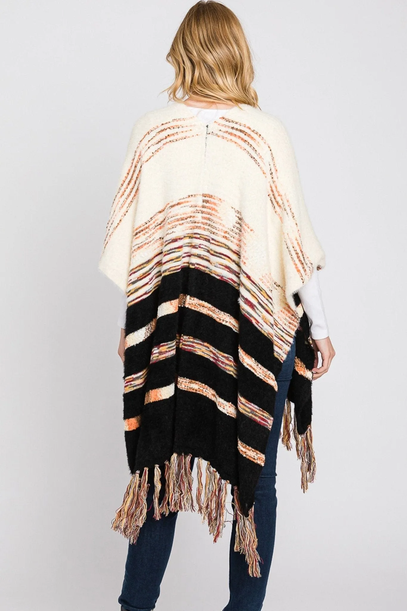 MS0324 Hazel Striped Fringe Ruana