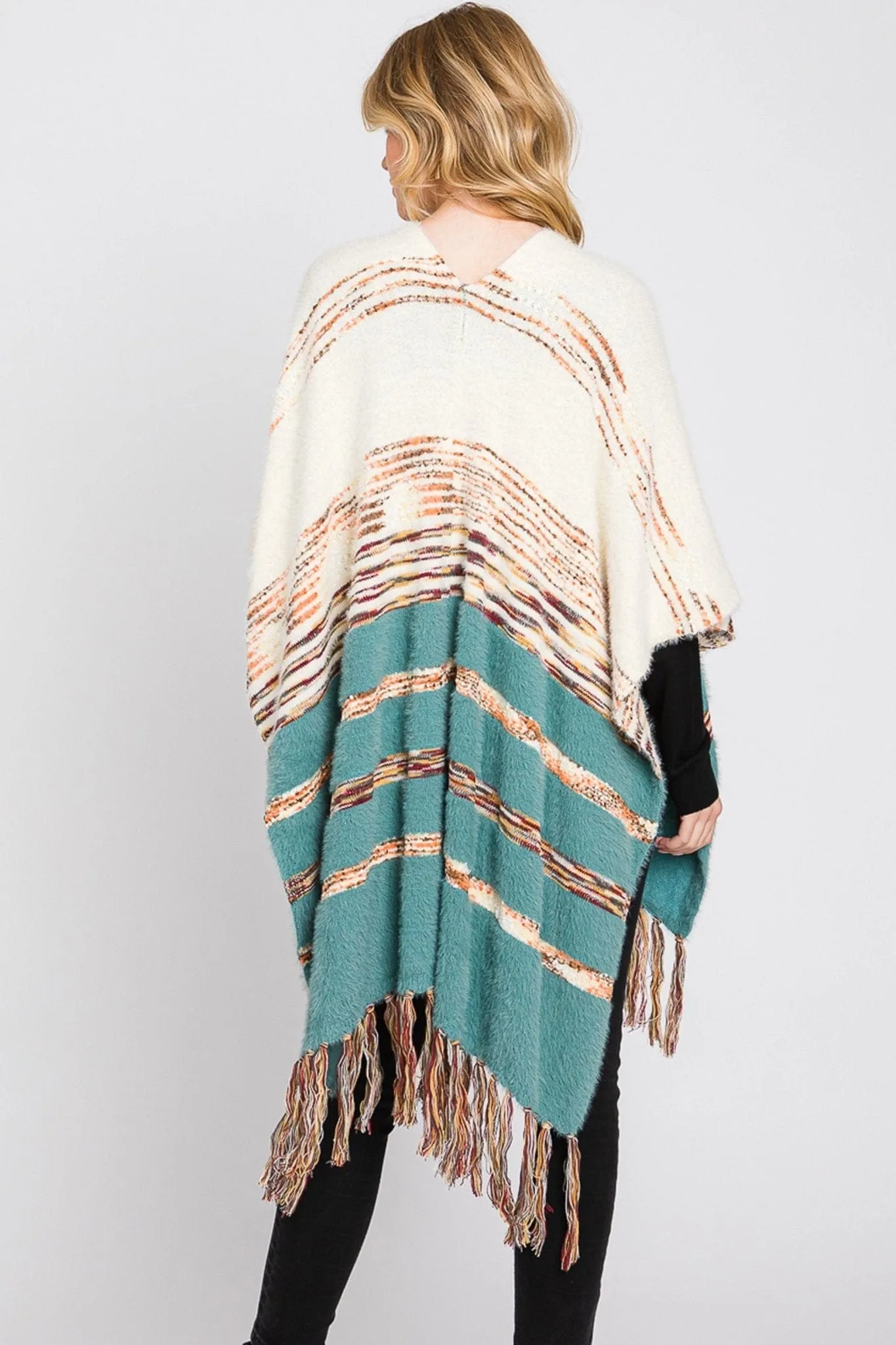 MS0324 Hazel Striped Fringe Ruana