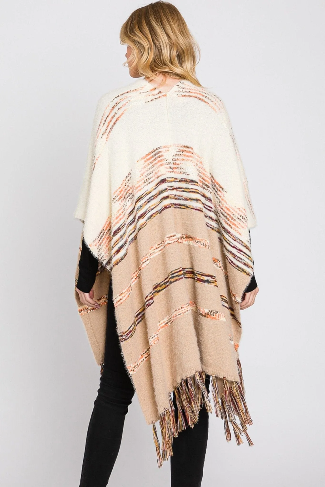 MS0324 Hazel Striped Fringe Ruana