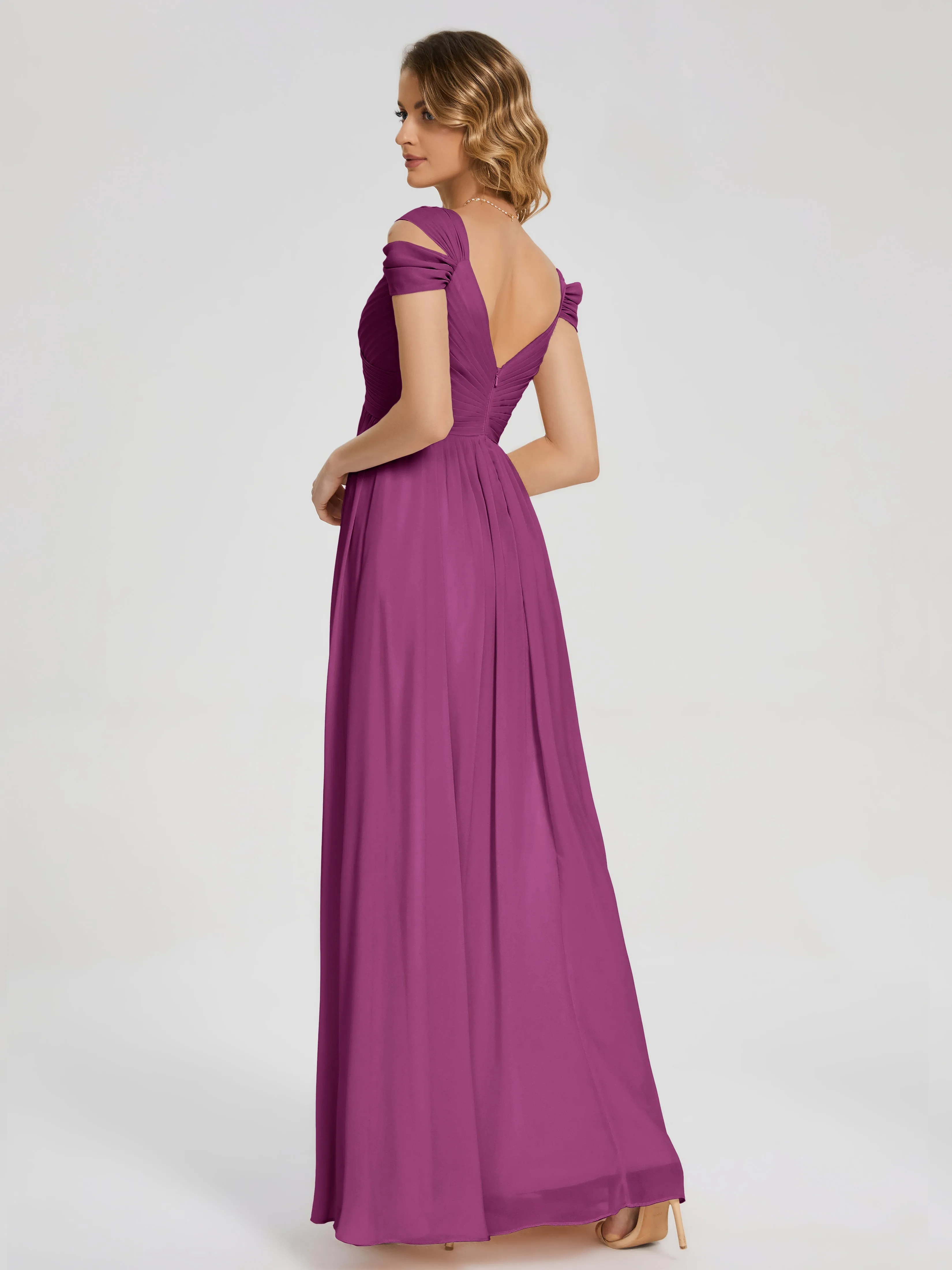 Orchid Purple Bridesmaid Dresses Charlee Flowy Split Chiffon Bridesmaid Dresses