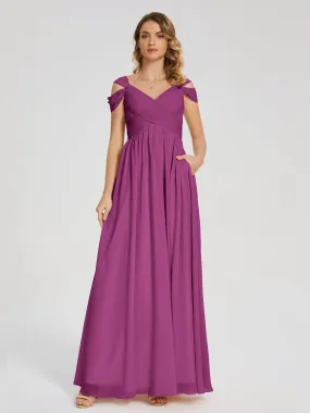 Orchid Purple Bridesmaid Dresses Charlee Flowy Split Chiffon Bridesmaid Dresses