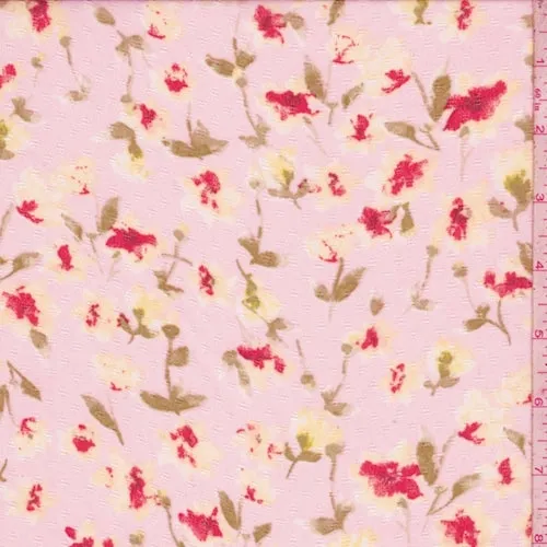 Pale Blush/Coral Floral Chiffon Fabric