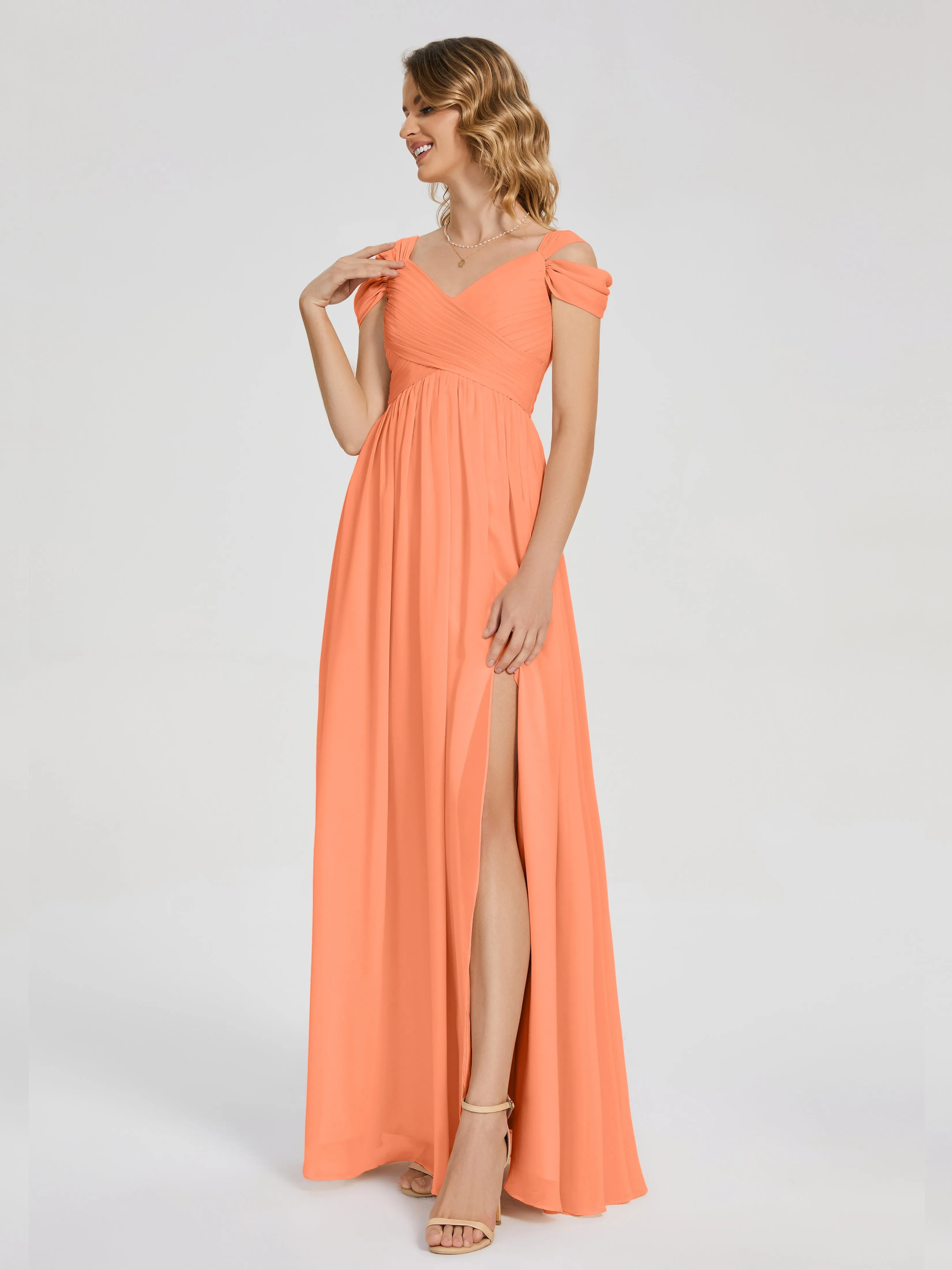 Papaya Bridesmaid Dress Charlee Flowy Split Chiffon Bridesmaid Dresses