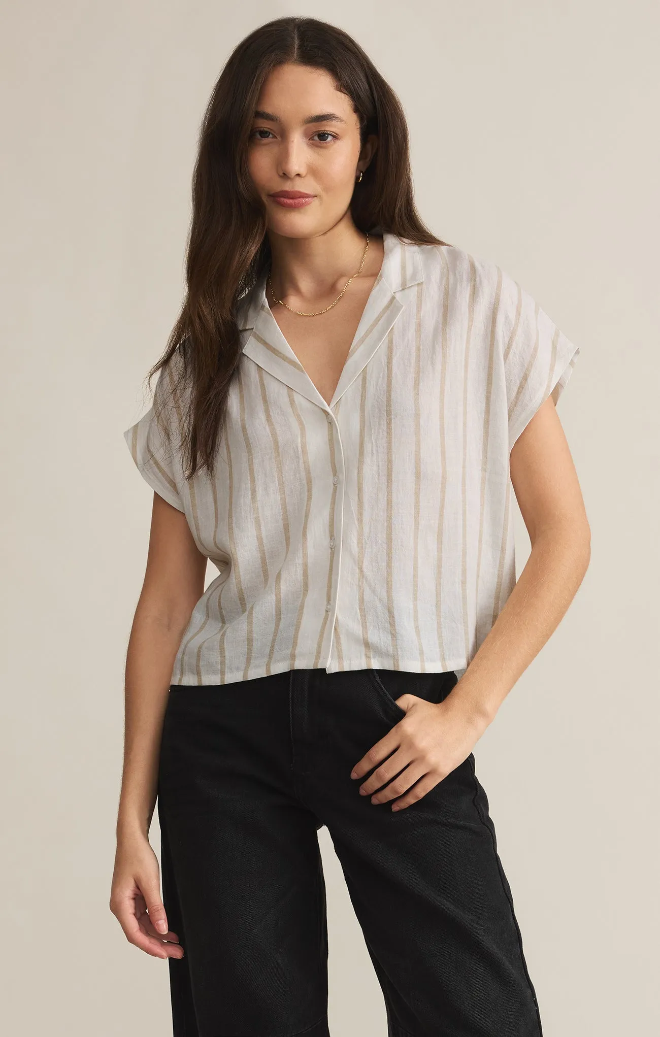 Parallel Striped Linen Top