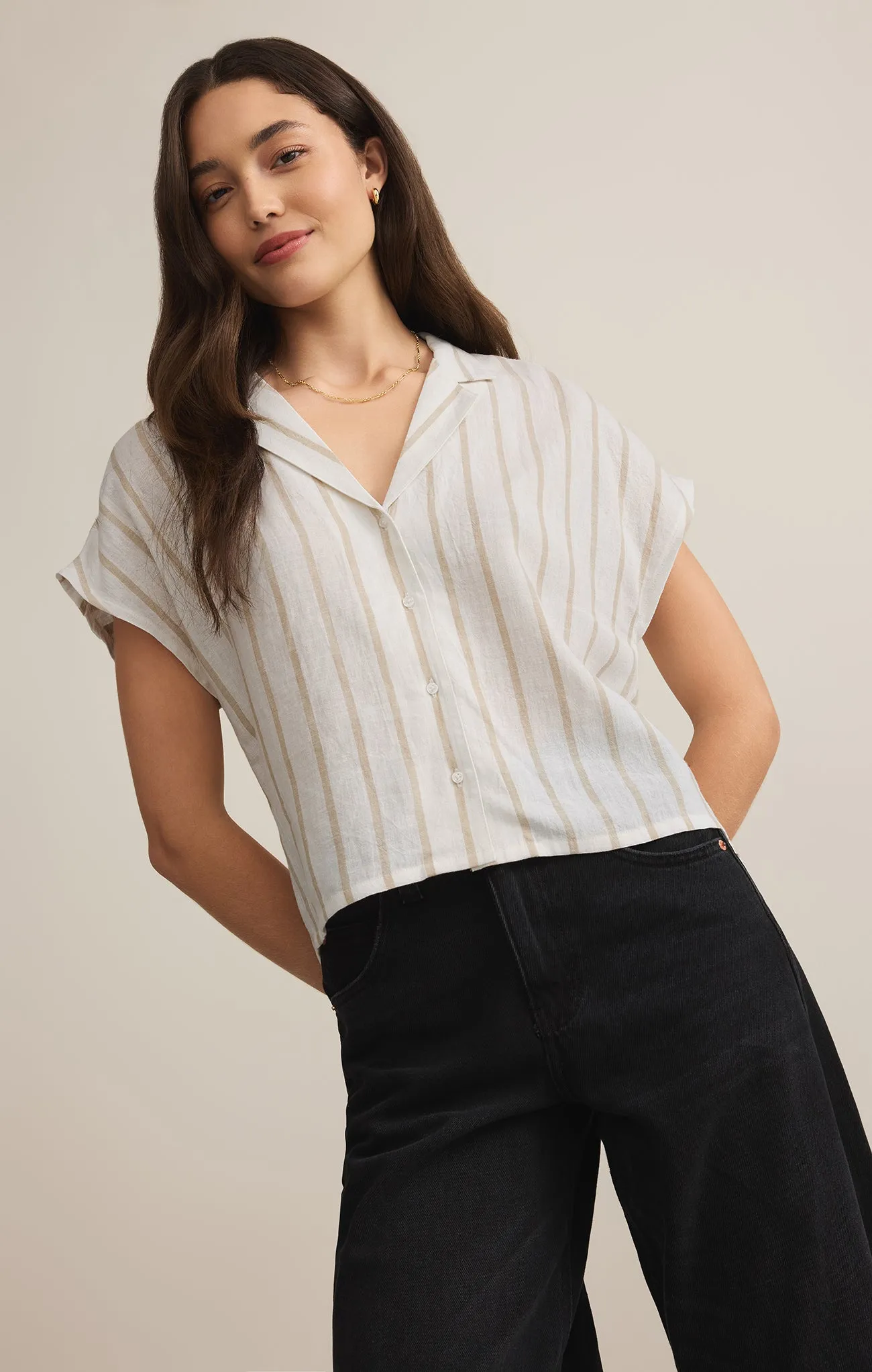 Parallel Striped Linen Top