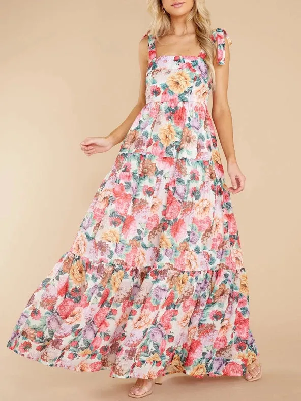 Passion Garden, Floral Strappy Tiered Maxi Dress