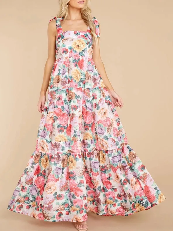 Passion Garden, Floral Strappy Tiered Maxi Dress