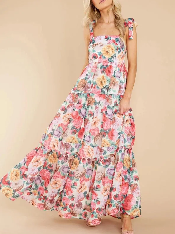 Passion Garden, Floral Strappy Tiered Maxi Dress