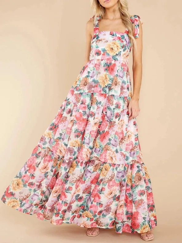 Passion Garden, Floral Strappy Tiered Maxi Dress