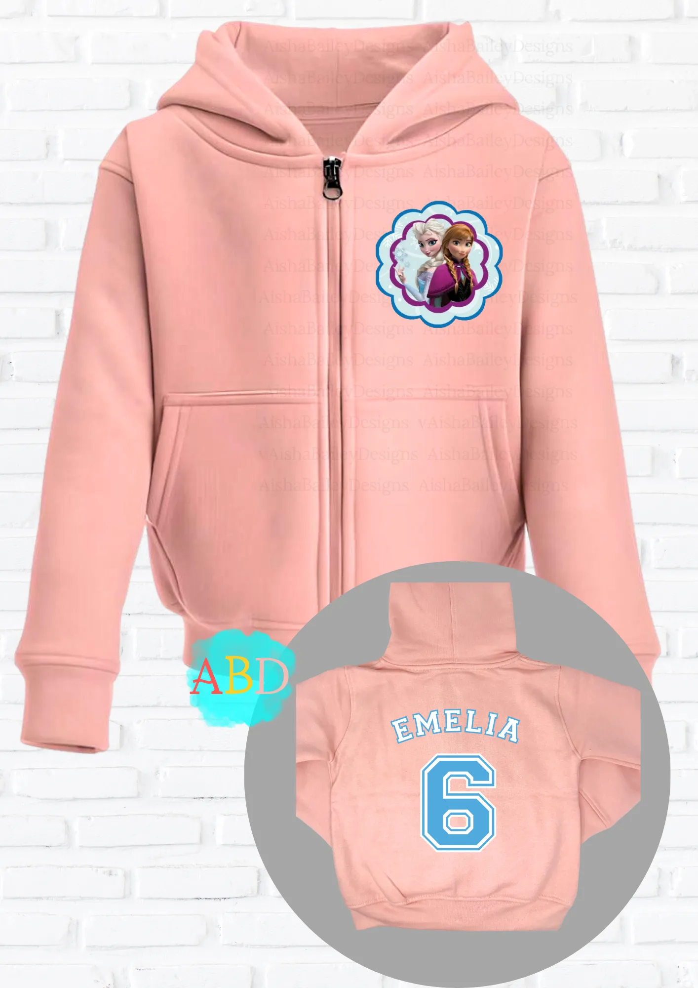 Personalised Frozen Elsa and Anna Hoodie with back print  I  Custom Hoodie for Girls