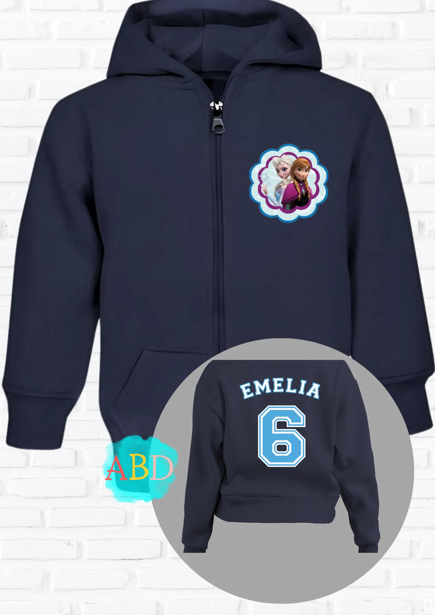 Personalised Frozen Elsa and Anna Hoodie with back print  I  Custom Hoodie for Girls