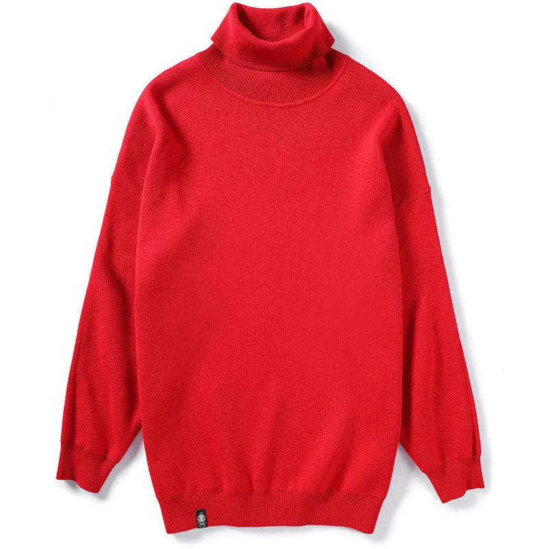 Plain Lapel Turtleneck Oversize Sweater