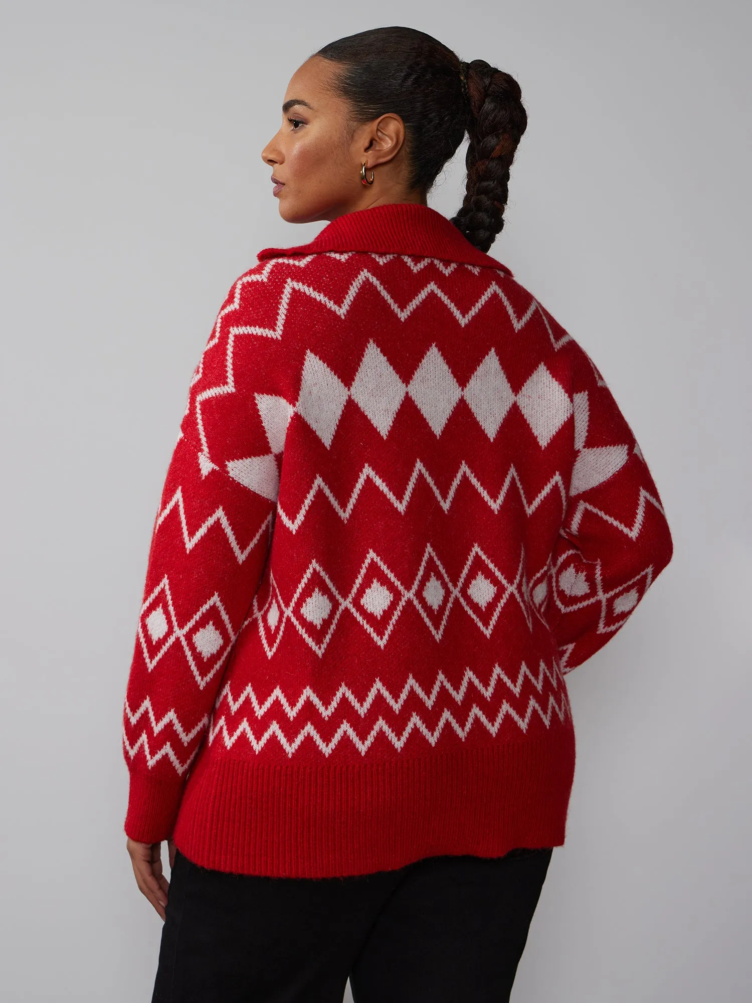 Plus Fair Isle Quarter Zip Sweater