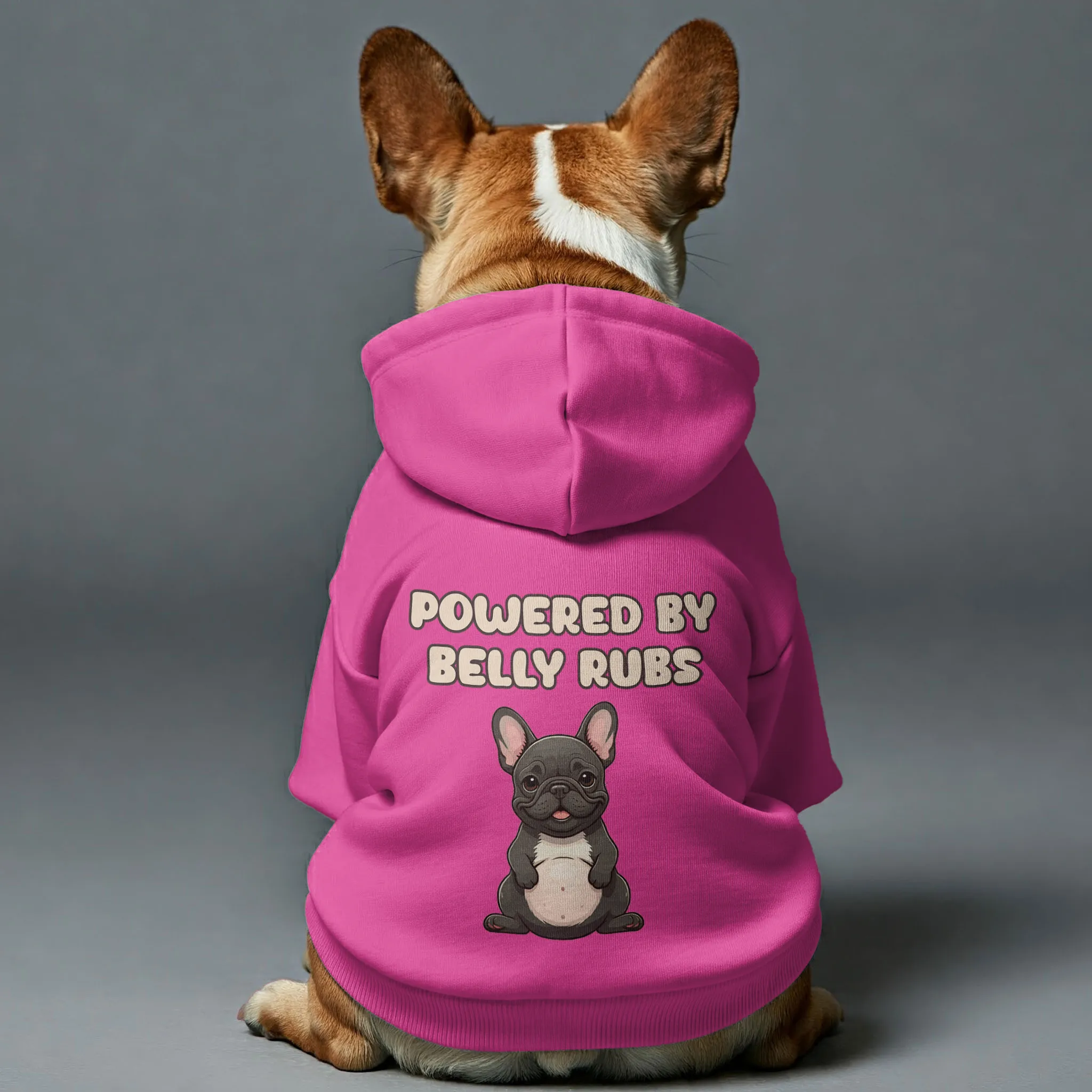 Powered by belly rubs  - Personalized French Bulldog Hoodies with Funny Quotes – Stylish, Cozy, and Premium 100% Cotton