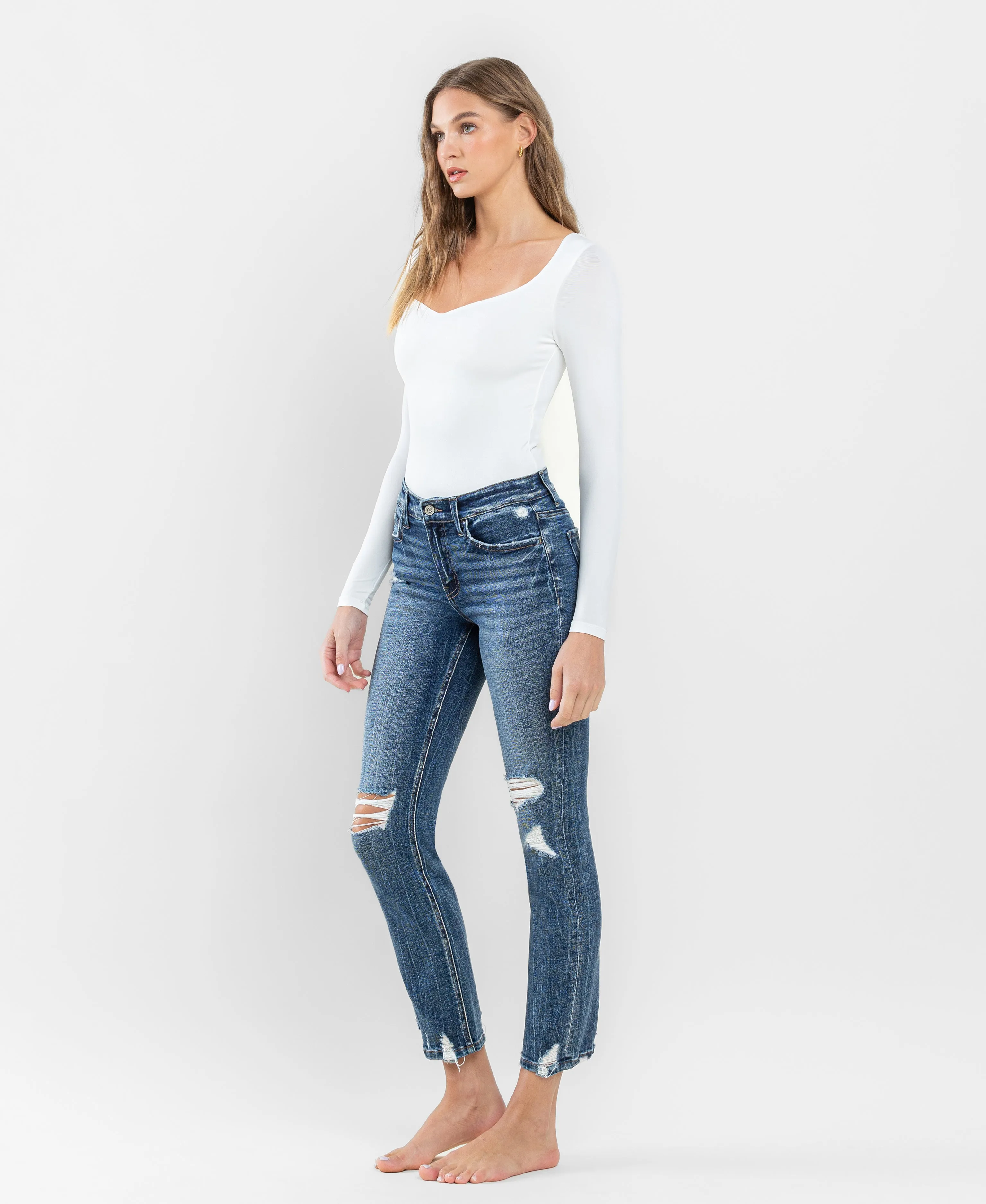 Providence - Mid Rise Distressed Crop Slim Straight Jeans